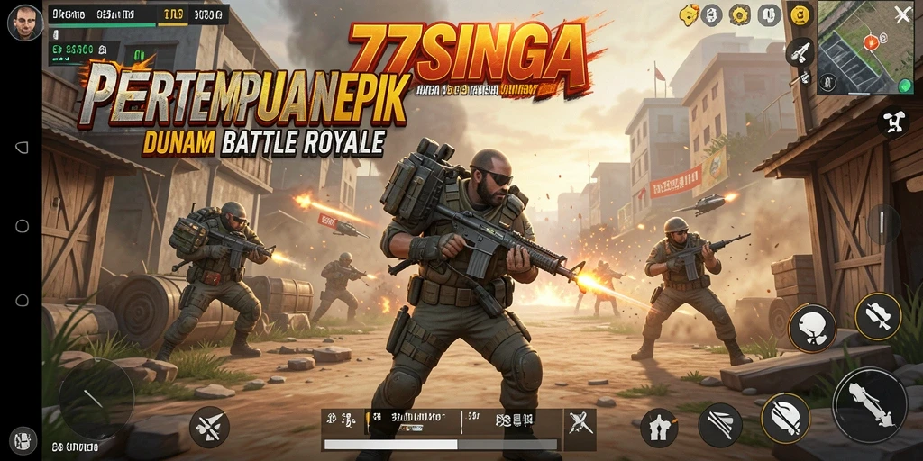 Screenshot gameplay 77SINGA menampilkan aksi seru Battle Royale.