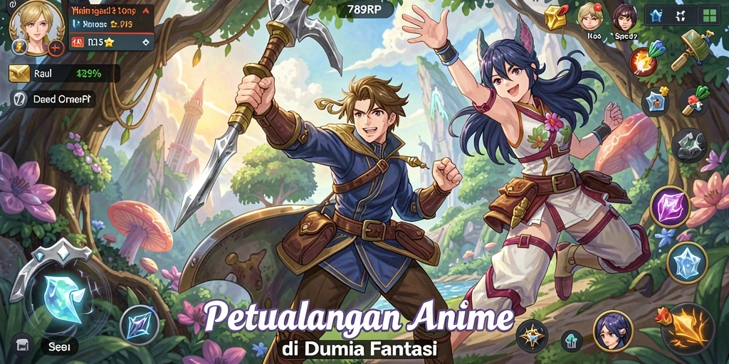 Tampilan gameplay seru di dunia Anime yang memukau.