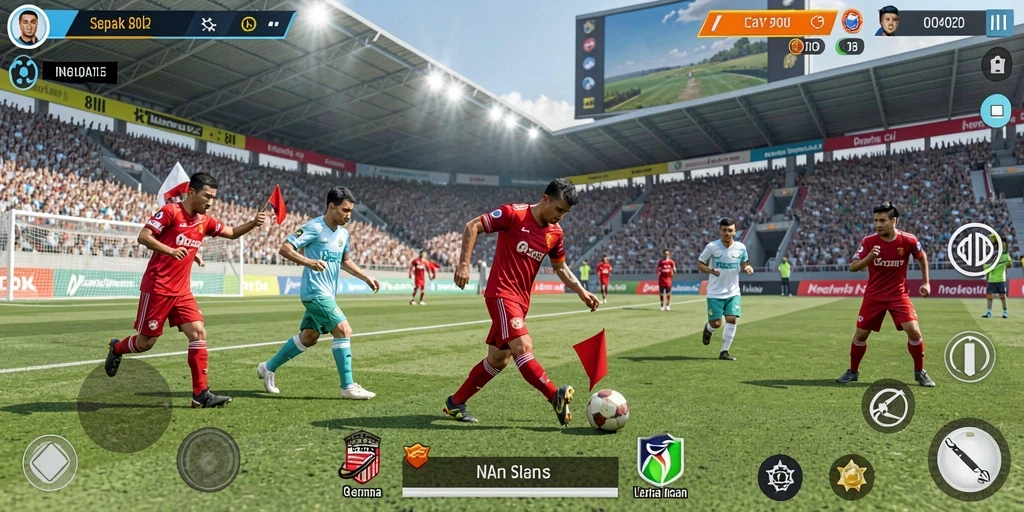 Tampilan gameplay 8II dengan aksi sepak bola yang mendebarkan.