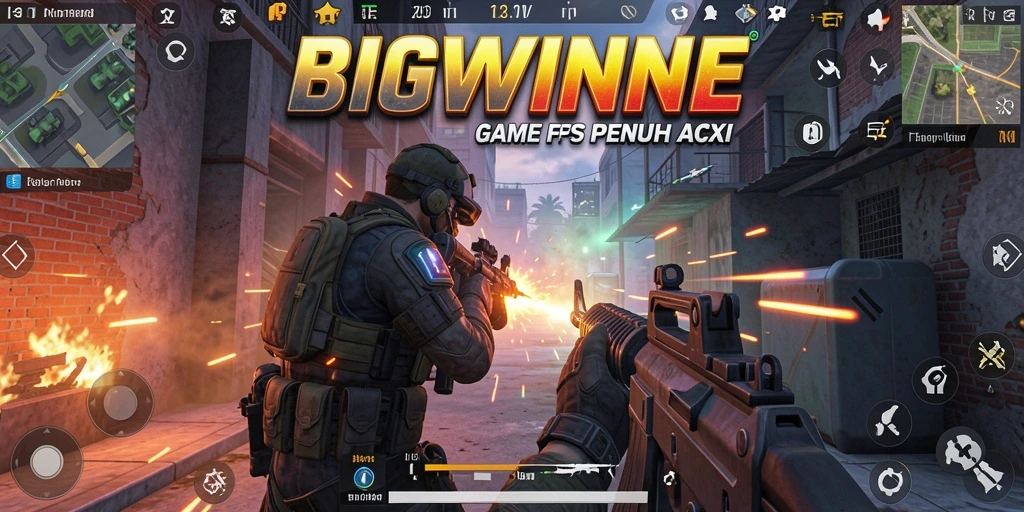 Screenshot gameplay BIGWINNER dengan aksi tembak menembak yang mendebarkan.