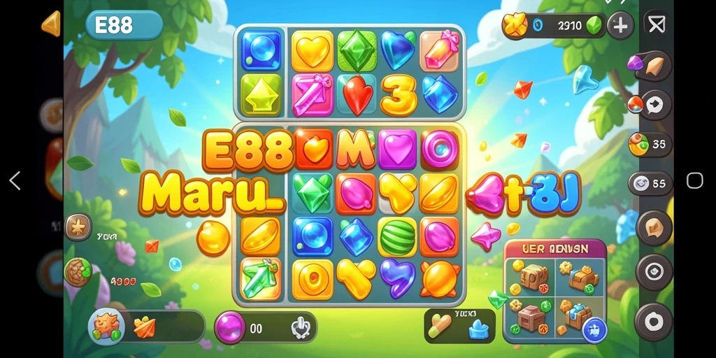 Screenshot E88 menampilkan gameplay yang penuh warna dan seru dari tantangan Match-3.