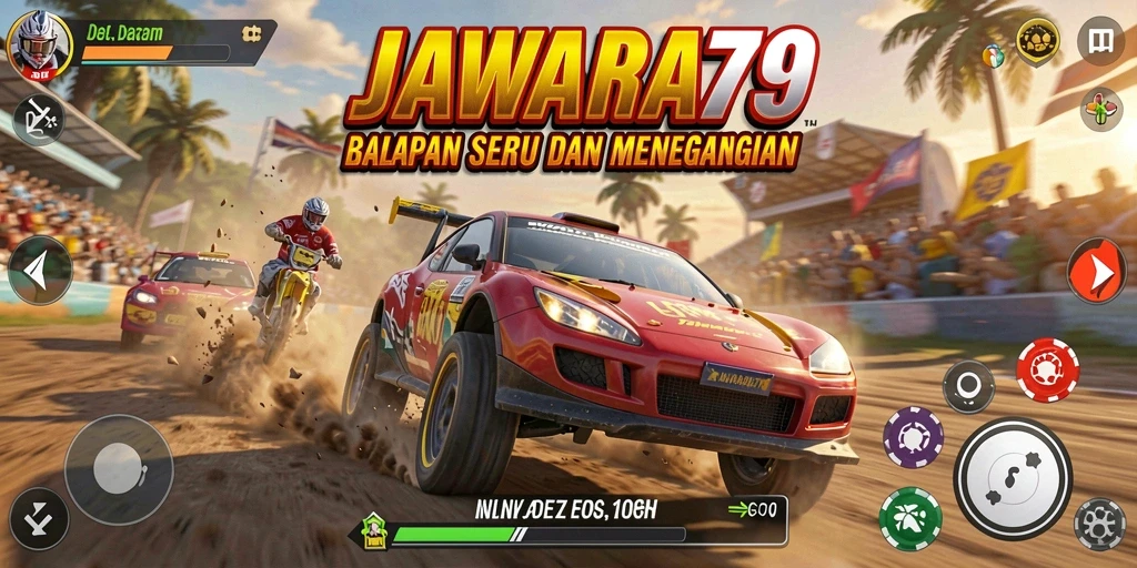 Tampilan menarik dari gameplay balapan JAWARA79 dengan kendaraan yang beragam.