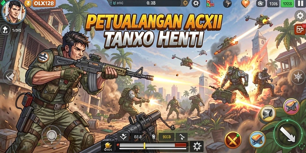 Screenshot gameplay OLX128 menunjukkan aksi pertempuran yang seru.