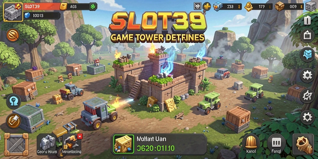 Screenshot utama SLOT39 menunjukkan aksi seru dalam game Tower Defense.