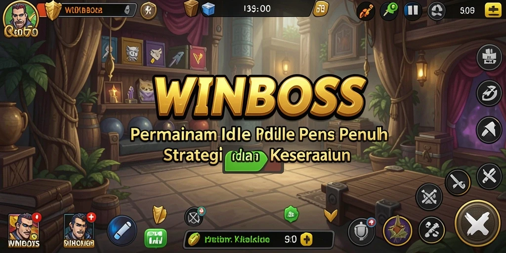 Screenshot gameplay memperlihatkan kemajuan dalam game Idle WINBOSS.