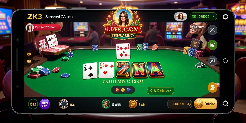 Screenshot gameplay ZK3 yang menampilkan dealer langsung dan suasana permainan.